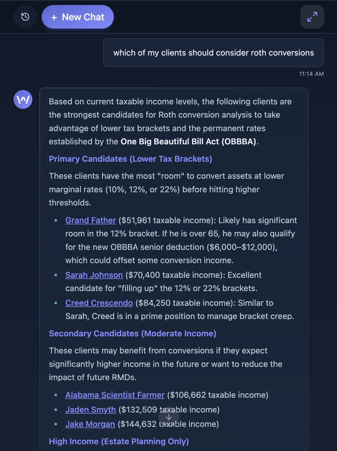 AI chat Roth conversion analysis